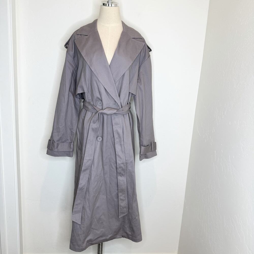 H&M Tench Coat Womens Large Gray Belted Jacket